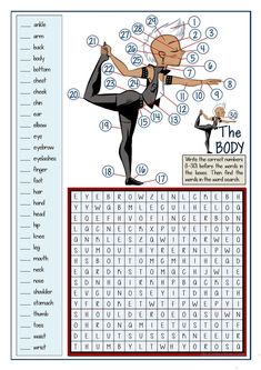 the body worksheet with an image of a woman doing yoga exercises on it