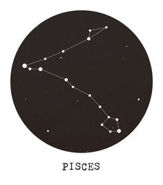 the zodiac sign pisces is shown in a black and white circle with stars