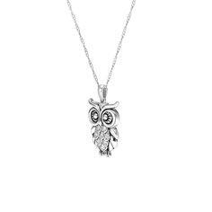 This 1/10 carat T.W. owl pendant necklace is a charming addition to your jewelry collection. Click on this JEWELRY & WATCHES GUIDE to learn about fit, styles, materials and more! This 1/10 carat T.W. owl pendant necklace is a charming addition to your jewelry collection. Click on this JEWELRY & WATCHES GUIDE to learn about fit, styles, materials and more! FEATURES Pendant length: 20 mm x 12 mm Chain length: 18 in. Chain type: rope Clasp: spring-ring Metal: sterling silver Plating: rhodium Finish: polished Packaging: boxedDIAMOND DETAILS Total weight: 1/10 ct. Color grade: I-J Clarity: I3 Shape: round Setting: prong Diamond weights are approximate. Diamond Total Weights may vary between .01 and .13 ct. Some diamonds consist of fewer than 17 facets. Size: 18". Color: White. Gender: female. A Owl Pendant Necklace, Owl Pendant, Color Grading, Ring Metal, Metal Rings, Spring Rings, Chain Lengths, Chain Length, Gender Female