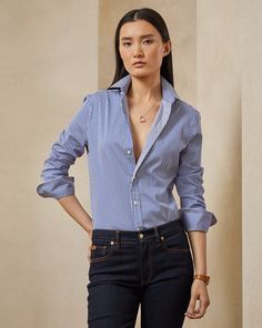 Indowestern Outfits, Striped Shirt Women, Fashion Tops Blouse, Women's Button Down Shirt, Tops Blouse, Ralph Lauren Collection, Dress Shirts For Women, Women Shirts Blouse