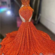 Orange Sequins Velvet Very Elegant And Sexycan Be Alter To Fit Sizes 6-16 Womennew Prom Dresses Black People, Orange Prom Dresses Black Women, Black Gown Prom, Burnt Orange Prom Dress, Orange Prom Dress, Black Sequin Prom Dress, Prom Dresses Black Women, High Low Party Dresses, Black Lace Dress Long