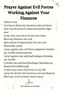 the prayer for praying against evil forces working against your finances