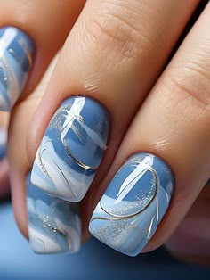 Hot Blue Nails, Blue Hawaiian Nails, Ongles Baby Blue, Nail Art Bleu, Baby Blue Nails, Nail Decor, Nail Shimmer