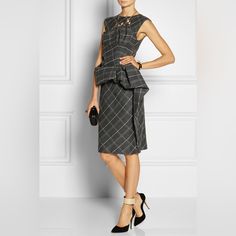 2013 Rtw Wool Plaid Knee Length Dress- As Seen On Runway. No Signs Of Wear. Lanvin Dress, Wool Dress, Wool Plaid, Knee Length Dress, Lanvin, Black Gray, Knee Length, Black And Grey, Midi Dress