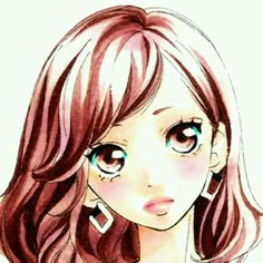 a drawing of a girl with long hair and big earrings on her head, looking at the camera