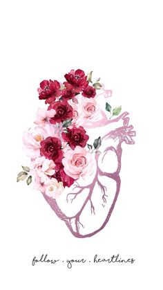 a drawing of a heart with flowers in it