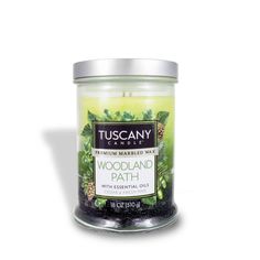 Tuscany Candle® EVD Woodland Path Long-Lasting Scented Jar Candle (18 oz). Woodland Path, Long Lasting Candles, Natural Scents, Pine Needles, Jar Candle, Glass Vessel, Gifts For Nature Lovers, Coconut Oil Jar, Tuscany