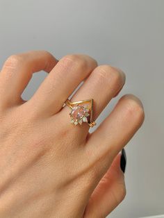 Ari Vintage Morganite Ring Set Opal 14K Gold Filled Gemstone - Etsy Modern 14k Gold Opal Wedding Ring, Rose Gold Pink Opal Jewelry For Wedding, Modern Opal Wedding Ring, Pink Opal Ring For Wedding, Elegant Pink Opal Ring Jewelry, Morganite Ring Set, Engagement Gifts For Her, Fine Ring, Morganite Engagement