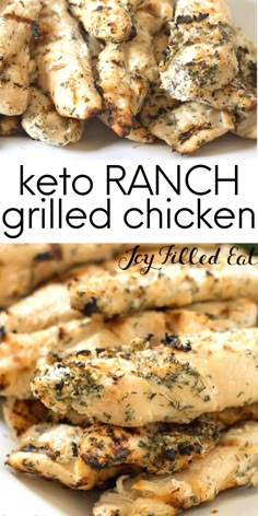 grilled chicken with ranch dressing is shown in two separate pictures and then on the same plate