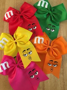 M&M Candy Inspired Cheer Bow | Etsy Cheer Bow Ideas, Cheer Bows Diy, Cheer Hair Bows, Homemade Bows, M M Candy, Halloween Hair Bows, Cheer Hair, Bows Diy Ribbon, Halloween Bows