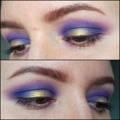 80s Purple Makeup, Purple Halo Eye, Gold Purple Makeup, Halo Makeup Eye, Purple And Green Makeup Looks, Gold And Purple Makeup, Purple And Gold Eye Makeup, Purple Gold Makeup, Purple And Gold Eyeshadow