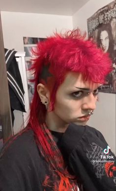 Mullet With Sideburns, Deathhawk Hairstyles, Short Deathhawk, Red Hair Mullet, Alternative Hair Men, 90s Punk Hair, Alternative Mullet, Alt Mullet, Goth Mullet