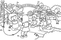 children playing in the playground coloring page