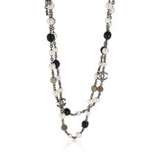 Chanel 2015 Faux Pearl Grey & Black Bead Cc Ruthenium Necklace Fashion Necklace / Base Metal Chanel Chanel 2015, Pearl Grey, Base Metal, Black Beads, Faux Pearl, Bag Lady, Chanel, Shoulder Bag, Beads