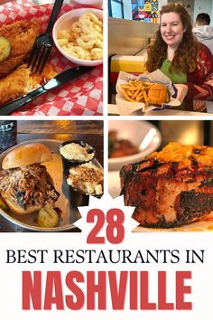 the best restaurants in nashville, tennessee with pictures of food and drinks on it's table