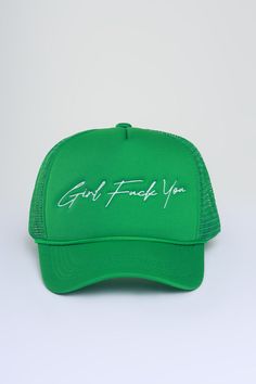 Green Mesh Snapback Baseball Cap, Green Mesh Summer Hat, Summer Green Mesh Hat, Green Mesh Trucker Hat Baseball Cap, Green Mesh Trucker Hat, Trendy Letter Print Flat Brim Trucker Hat, Trendy Flat Brim Trucker Hat With Letter Print, Trendy Trucker Hat With Letter Print And Flat Brim, Green Trucker Hat With Letter Print