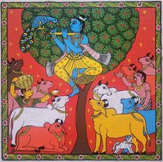 Madhubani Krishna, Cherial Paintings, Odisha Painting, Painting Of Lord Krishna, Abs Art, Mithila Art, God Painting