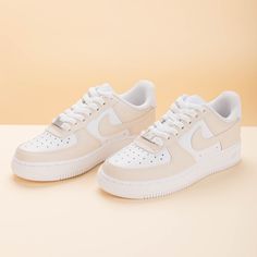 ✨ Authentic, Brand new with box. ❤️ Each pair is personally handmade. ★ Each pair is unique and one of a kind. 👟 Best quality waterproof and scratch-proof paints used. 🌷 Trusted artist - 300+ satisfied customers across various platforms. Beige Sneakers, Ready Set Go, Air Force 1 Custom, Custom Air Force 1, Custom Nikes, Makeup Pictures, Chic Outfit, Nike Store, Custom Sneakers