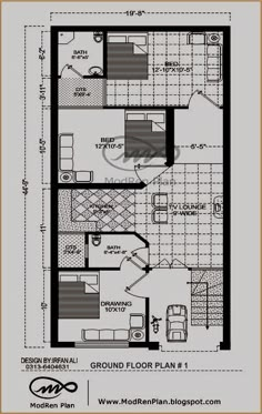 the floor plan for an apartment with two bedroom and living room in one area,