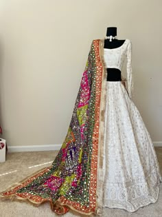 Pure Chickankari lehnga choli made to order Lehnga Dupta Style, Navaratri Lehenga Choli, Simple Indian Bridal Outfit, Chanya Choli Ideas For Navratri, Chanya Choli Aesthetic, Mehndi Lehnga Designs, Chaniya Choli Dupatta Style, Chanya Choli Ideas, Jaggo Outfit Punjabi Lehnga