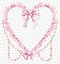 a pink heart shaped frame with pearls and a bow on the side, transparent background