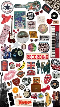 a collage of various stickers and decals on a white background with the words recording