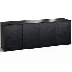 a black cabinet with three doors and two drawers