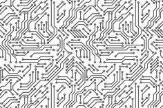 an electronic circuit board pattern in black and white