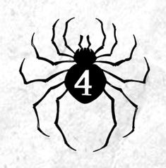 a black and white image of a spider with the number four on it's back