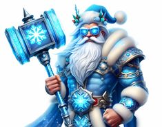 a man dressed as santa claus holding an ice - crystal hammer and wearing blue glasses