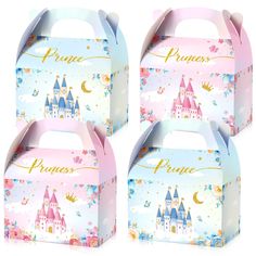 two boxes with princess castle designs on them