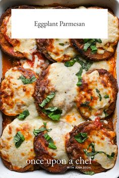 an eggplant parmesan recipe in a casserole dish