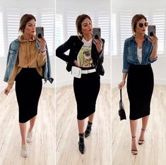 Pencil Skirt Outfits Casual, Skirt Outfit Casual, Black Skirt Outfits, Pencil Skirt Casual, Influencers Fashion