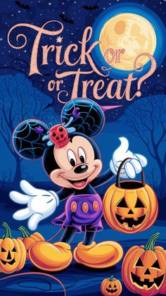 the mickey mouse trick or treat poster with pumpkins and jack - o'- lanterns