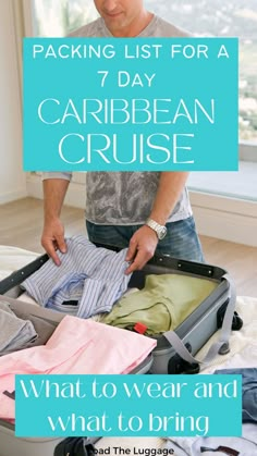 Packing list for a 7 day Caribbean Cruise - What to pack and what to bring.  Image is a man packing his suitcase. Cruise Packing List Outfits, Nice Cruise Outfits, Packing For Carribean Cruise, What To Pack For A 10 Day Caribbean Cruise, Cruise Packing List Men, Caribbean Attire Outfit Ideas, Cruise Packing List For Men, 7 Day Carribean Cruise Packing List, Packing Light For Caribbean Cruise