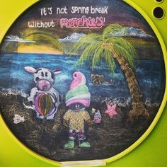 there is a chalk drawing on the back of a plate that says it's not spring break