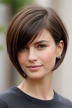 Discover the best haircut ideas for round faces for women that enhance your natural features and create a flattering silhouette. From layered cuts to textured bobs, explore a variety of styles designed to add dimension and elongate the face. Find inspiration for both short and long haircuts that balance your face shape and complement your personal style. Get expert tips on choosing the right haircut and styling techniques to achieve a polished, modern look that highlights your round face beautifully. Short Straight Highlighted Hair, Short Haircut For Women With Round Faces, Below The Ear Haircut For Women, Short Bob On Round Face, Bob For Round Face Double Chin, Short Straight Bobs, Chin Length Hair Round Face Short Bobs Haircuts For Women, Short Bob Hairstyles For Fine Hair