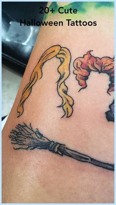 a woman's leg with a tattoo on it that says, 20 cute halloween tattoos