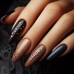 Like this nails design? Click and buy me a coffee ❤️ Black Neutral Nails, Almond Fall Nail Ideas, Plaid Fall Nail Designs, Acrylic Nails Fancy, Long Nails Design 2024, Nail Trends 2024, Coffee Nails Designs, Dark Nails Ideas, Winter Nail Designs Classy