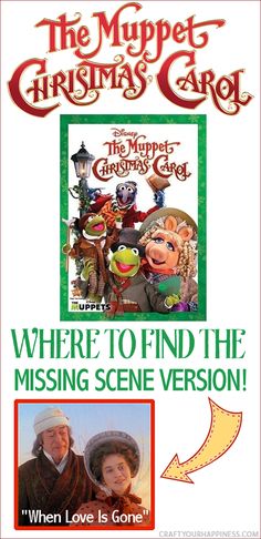 the muppet christmas carol movie poster with an image of two people in front of them