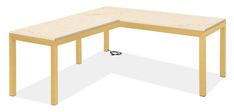 a computer desk with a white top and yellow legs, on a white background is an object that appears to be in the foreground