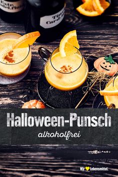 halloween punch with orange slices and garnishes