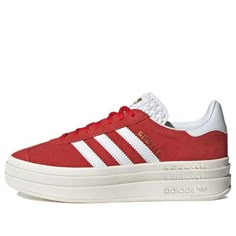 (WMNS) adidas Gazelle Bold 'Red' ID6990 Red Platform Sneakers, Red Gazelle Adidas Outfit, Adidas Gazelle Platform, Red Adidas Outfit, Adidas Gazelle Red, Shoes Makeover, Red Adidas Gazelle, Red Sambas, Red Gazelle