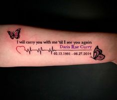 a person with a tattoo on their arm that says i will carry you with me