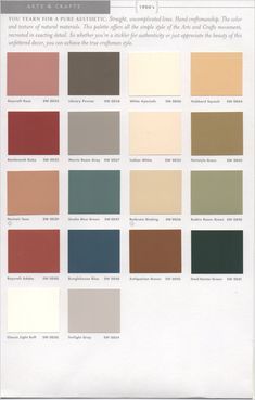 the color chart shows different shades of paint for walls and ceilings, as well as various colors