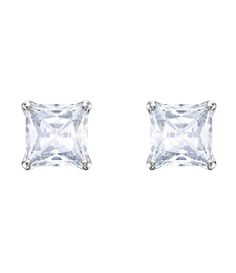 From Swarovski&#x2C; these stud earrings feature:Clear crystals; rhodiumApprox. 0.125"Post closureImported. Swarovski Earrings Studs, Princess Cut Stud Earrings, Clear Crystal Earrings, Square Stud Earrings, Geek Jewelry, Sparkly Earrings, Square Earrings Studs, Square Stud, Swarovski Earrings