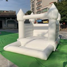 an inflatable bed is set up on the ground