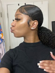 slicked ponytail w/ edges How To Do A Slick Back Ponytail Thick Hair, Slicked Ponytail, Hair Swatches, Slick Styles, Slick Back Ponytail, 4c Natural Hairstyles Short, Curly Updos, Back Ponytail, Slick Ponytail