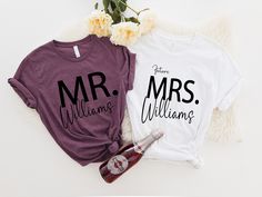 "Future Mrs and Mr Shirts - Couples Wedding Shirts - Matching Wedding Shirts - Honeymoon Shirts - Custom Name Shirts - Bridal Shower Gift IMPORTANT FOR LONG SLEEVE SWEATSHIRT, PLEASE MAKE SURE YOU CHOOSE THE SWEATSHIRT  OPTION FROM THE SHIRT SIZE LISTING. If you are not sure how to choose it, please contact us.                                           HOW TO ORDER  1.Select Shirt STYLE and SIZE from 1st drop down 2.Choose the SHIRT-SWEATSHIRT OR HOODIE  COLOR  from the 2nd drop down 3. Check your shipping address to make sure it's correct 4. Complete checkout                                  DISCRIPTION -Personalization box is only for design/text color information. - We have 3 different tshirt brand that we use, if you only want one particular brand please ask the seller for availability Newlywed Shirts, Mr And Mrs Shirts, Just Married Shirts, Mrs Shirts, Couples Shirts, Married Shirt, Wedding Shirt, Wedding Party Shirts, V Neck Shirts