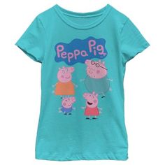 Join Peppa and her family and friends for adventures, friendships, learning, and more, with fun new officially licensed apparel for the whole family from the long-running British animated children's series Peppa Pig! This cute Peppa Pig Family Logo Girls' Graphic T-Shirt features Peppa, George, Mummy, and Daddy Pig, along with the classic animated series logo printed above. Get your very own Peppa Pig tee today and get in on the fun! Peppa Pig Theme Park, Peppa Pig Family, Pig Girl, Pig Family, Family Logo, Girls Graphic Tee, Graphic Tee Design, Peppa Pig, Fun Prints